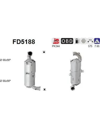 Filtro de partículas diésel AS FD5188 para CITROËN / FIAT / PEUGEOT
