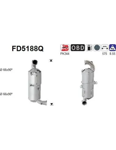 Filtro de partículas diésel AS FD5188Q para CITROËN / FIAT / PEUGEOT
