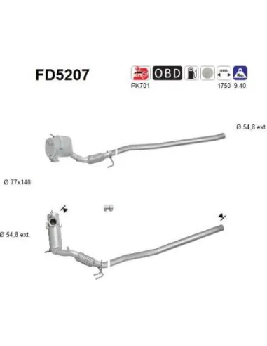 Filtro de partículas diésel AS FD5207 para VOLKSWAGEN