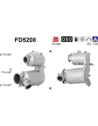 Filtro de partículas diésel AS FD5208 para AUDI / SEAT / SKODA
