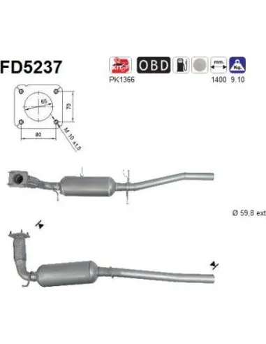 Filtro de partículas diésel AS FD5237 para FORD | Recambios Colmenar
