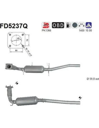 Filtro de partículas diésel AS FD5237Q para FORD | Recambios Colmenar