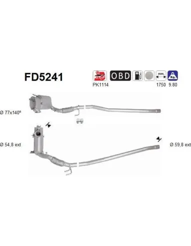 Filtro de partículas diésel AS FD5241 para AUDI / SEAT / SKODA