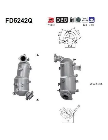 Filtro de partículas diésel AS FD5242Q para TOYOTA