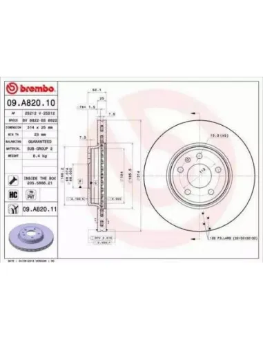 09.A820.10 Disco de freno Brembo