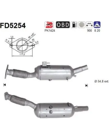 Filtro de partículas diésel AS FD5254 para FIAT / NISSAN / OPEL