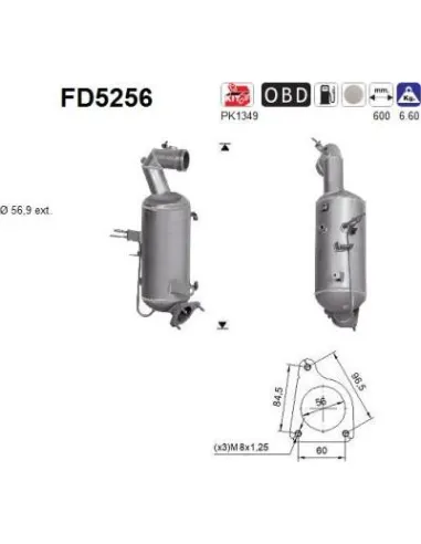 Filtro de partículas diésel AS FD5256 para OPEL | Recambios Colmenar