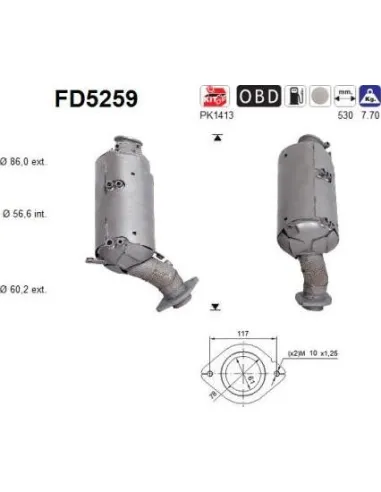 Filtro de partículas diésel AS FD5259 para TOYOTA | Recambios Colmenar