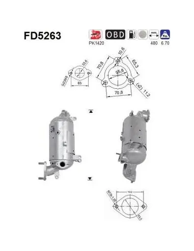 Filtro de partículas diésel AS FD5263 para HYUNDAI