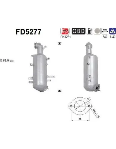Filtro de partículas diésel AS FD5277 para CHRYSLER / FIAT / LANCIA