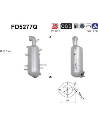 Filtro de partículas diésel AS FD5277Q para CHRYSLER / FIAT / LANCIA