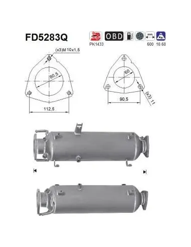 Filtro de partículas diésel AS FD5283Q para IVECO | Recambios Colmenar