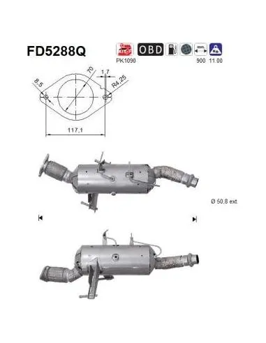 Filtro de partículas diésel AS FD5288Q para NISSAN / OPEL / RENAULT