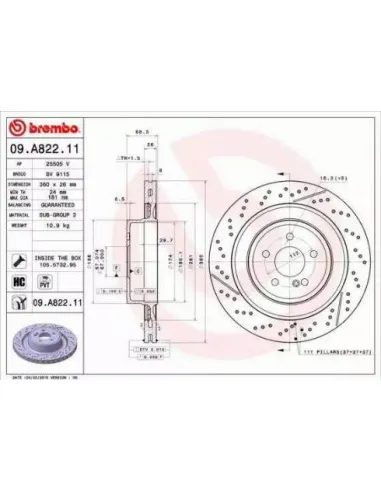 09.A822.11 Disco de freno Brembo