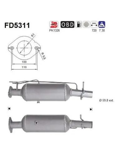 Filtro de partículas diésel AS FD5311 para FORD | Recambios Colmenar
