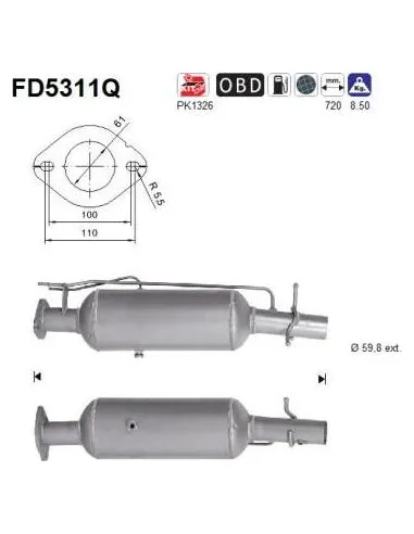 Filtro de partículas diésel AS FD5311Q para FORD | Recambios Colmenar