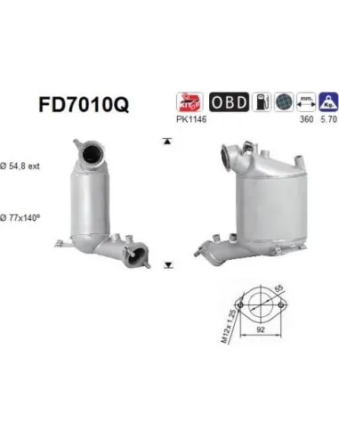Filtro de partículas diésel AS FD7010Q para MITSUBISHI