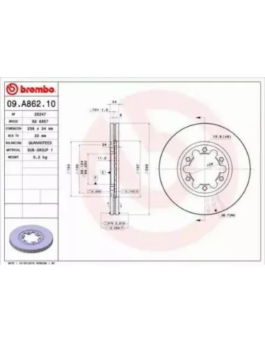 09.A862.10 Disco de freno Brembo