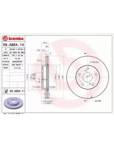 09.A864.14 Disco de freno Brembo