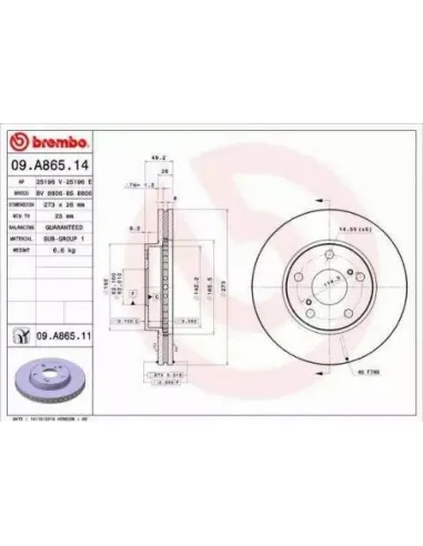 09.A865.11 Disco de freno Brembo