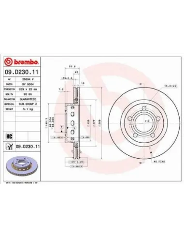 09.D230.11 Disco de freno Brembo