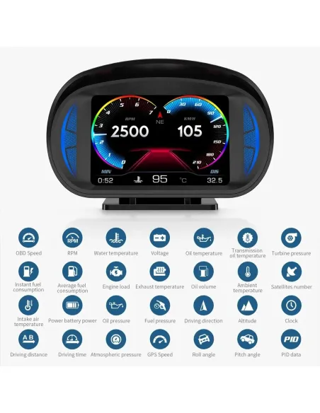 Velocímetro OBD2 GPS Digital con alarma